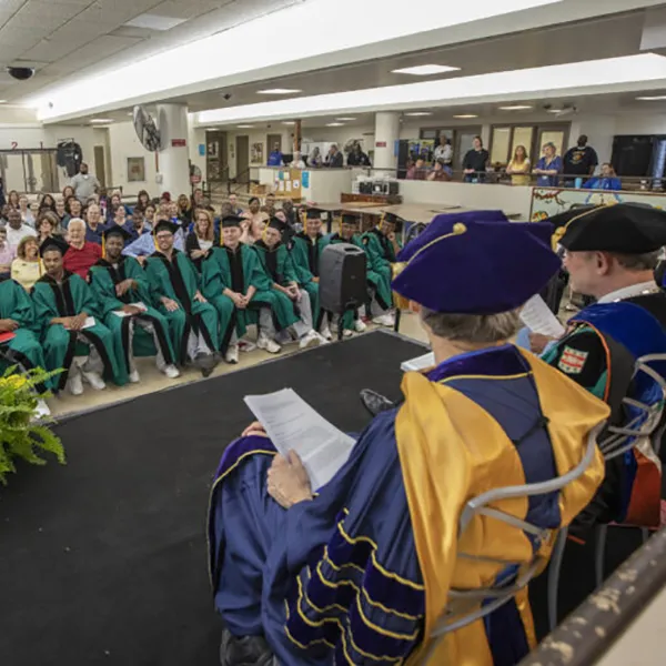 Stanley Andrisse, assistant professor at the Howard University College of Medicine, delivers the Commencement address. (All photos: Joe Angeles/Washington University in St. Louis)